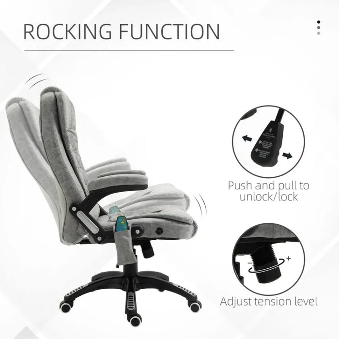 Executive Reclining Chair w/ Heating Massage Points Relaxing Headrest Grey