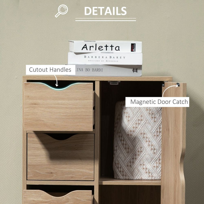 HOMCOM Bathroom Cabinet - 4 Drawers & Door Cupboard - Natural