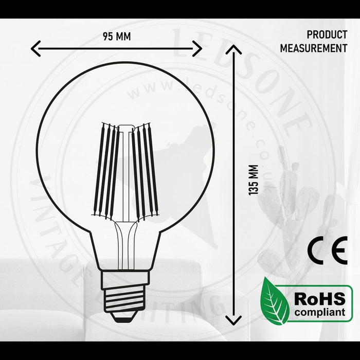 10 Pack Dimmable LED Edison Vintage Amber Glass Light Bulbs - E27 Base, Warm white 2700K, High Quality, Long Lasting