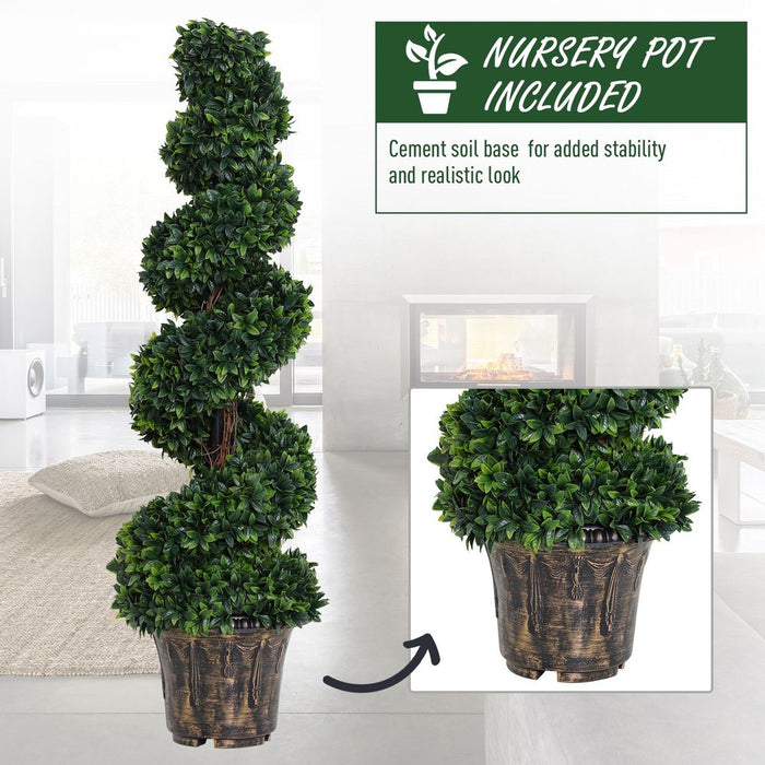 Set of 2 Artificial Boxwood Spiral Topiary Plant Trees - Green