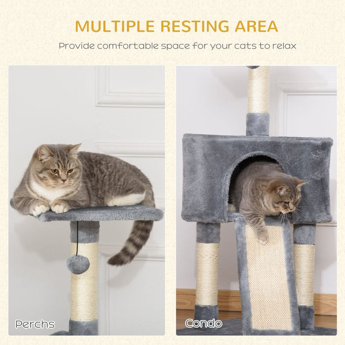 Premium Quality 3-Level Cat Tree with Scratching Post, Perch, Condo, Ladder - Grey