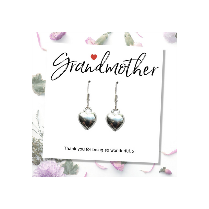 Beautiful Grandmother Heart Earrings - Thank You Gift