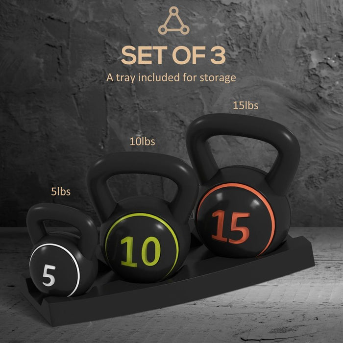 SPORTNOW Set of 3 Kettlebell Weights + Storage Tray, 2.2kg, 4.5kg, 6.8kg: Transform your workout routine now!