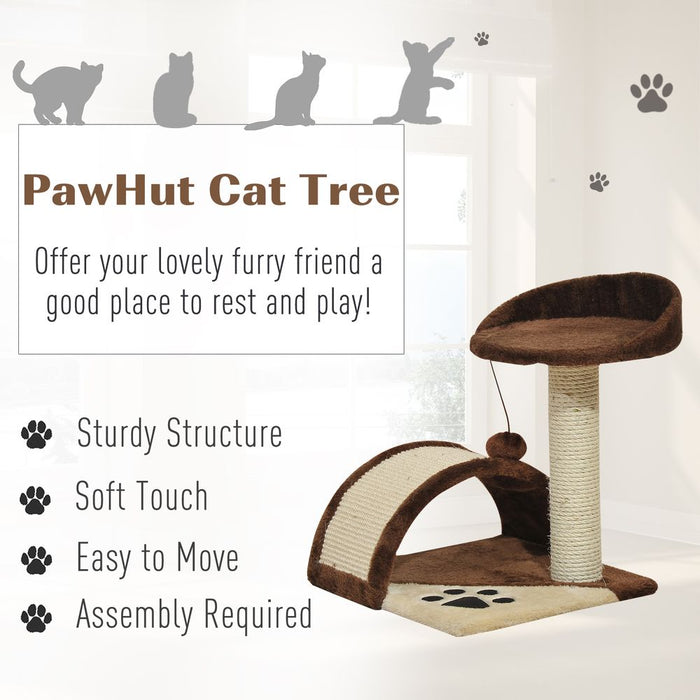 PawHut Cat Tree Scratching Scratcher Post Kitten Activity Centre Climber Hanging Ball Brown