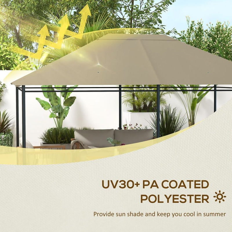 Outsunny 3x4m Gazebo Canopy - UV-Resistant, Khaki - High Quality Replacement Roof Cover