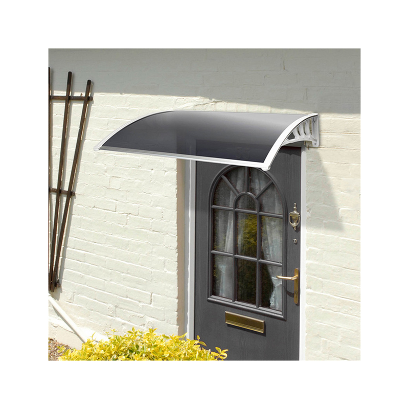 Greenhurst Tinted 1.2m Easy Fit Door Canopy, 120 x 80cm White Brackets Grey 3mm Polycarbonate Cover