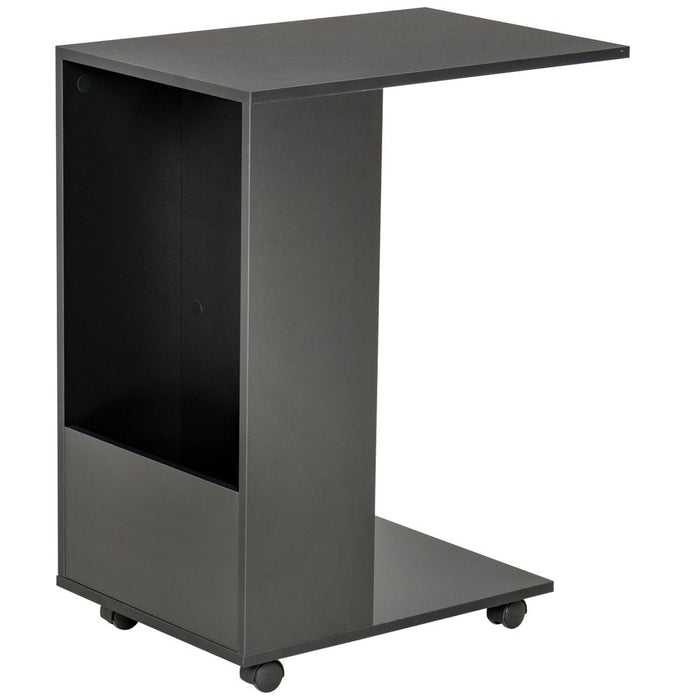 Mobile Sofa Side Table for Laptop Coffee w/ Storage and Casters, Black