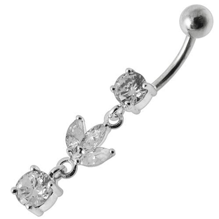 Silver Fancy Leaf Design Dangling Belly Ring