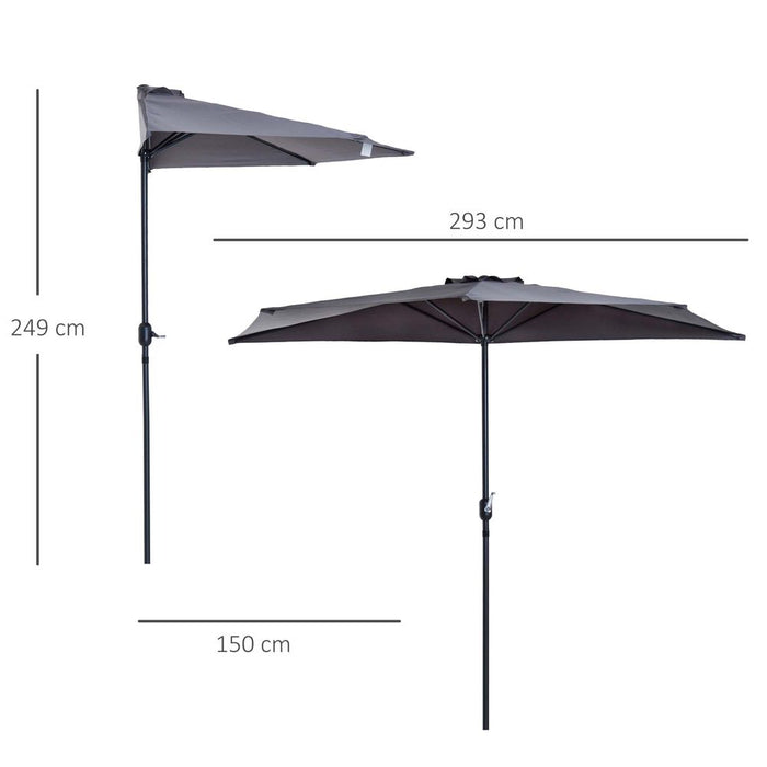 3M Half Round Umbrella - Grey Polyester/Aluminum. Perfect for Balcony or Small Garden. Durable & Easy to Clean.