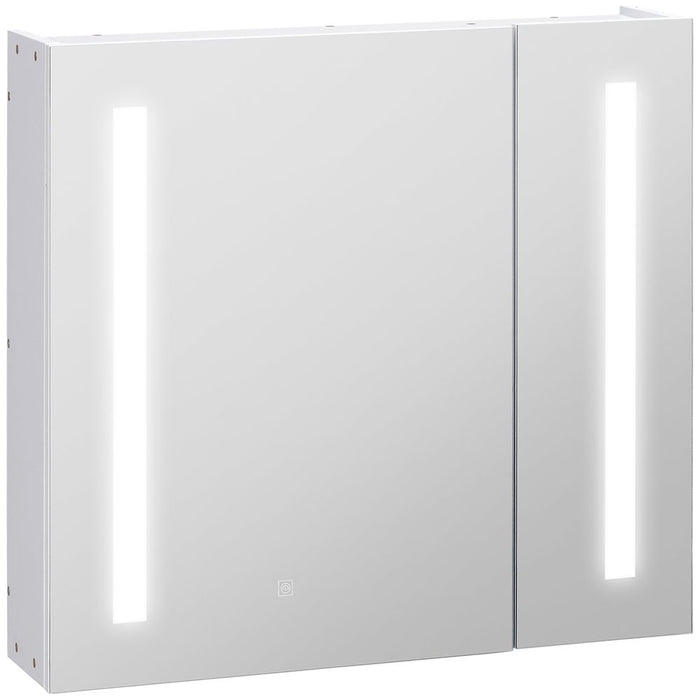 kleankin LED Bathroom Mirror Cabinet, Illuminated Bathroom Mirror with Lights, Adjustable Shelf, Touch Switch and USB Charge, 65 x 70cm, White