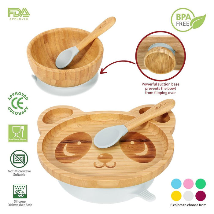 VINSANI Bamboo Panda Plate Set - Non-Slip, BPA-Free, Easy to Clean - Perfect for Weaning and Balanced Meals