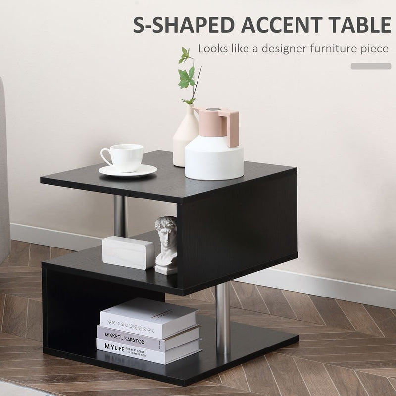 Premium Quality 50cm Black Wooden S Shape Cube Coffee Table - 2 Tier Design - Perfect for Any Space
