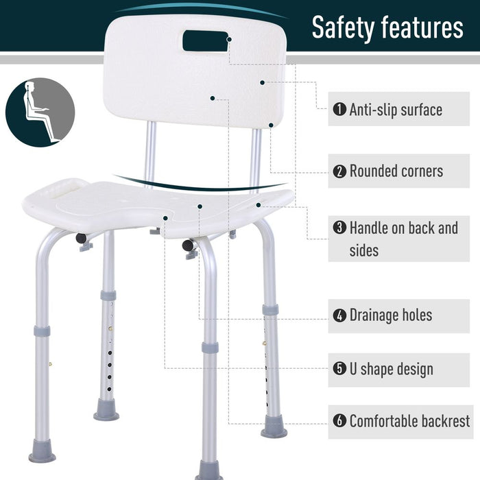 HOMCOM 8-Level Height Adjustable Bath Stool Spa Shower Chair Aluminum w/Non-Slip Feet, Handle for the Pregnant, Old, Injured