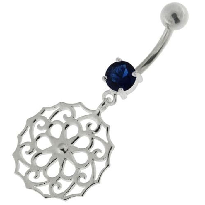 Flower Of Life Pattern 925 Sterling Silver Navel Belly Piercing