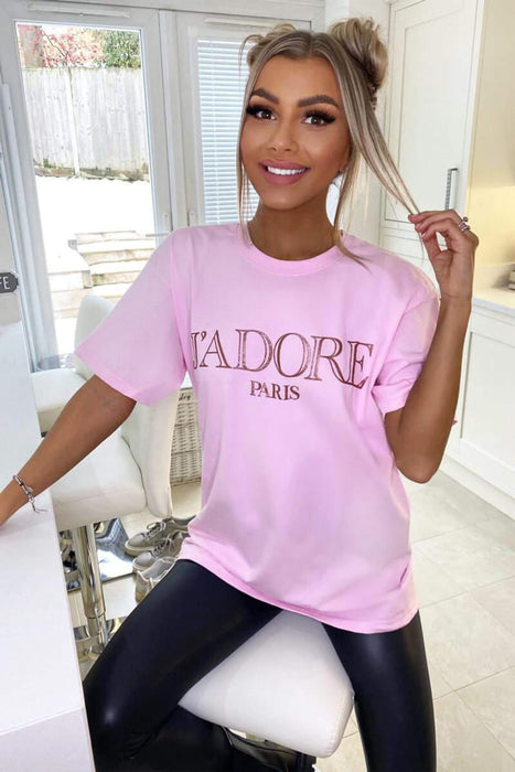 Ladies Oversized J' Adore Paris Short Sleeves T Shirt Top