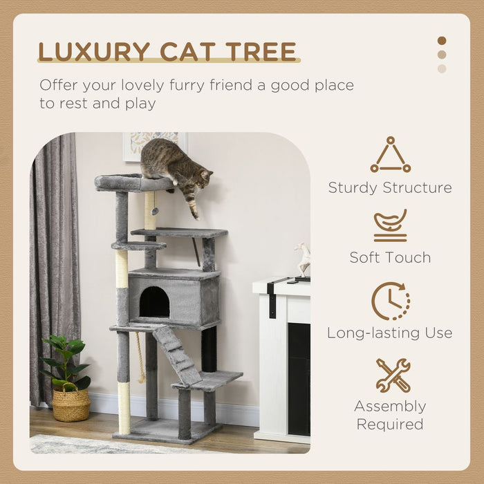 Ultimate Cat Tree Tower: Scratching Post, House, Toy - Grey