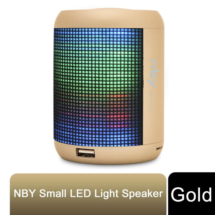 NBY Small Sound LED Bluetooth Speaker & Dancing Fountain, Gold - Portable, Wireless, Clear Sound, Party Lights