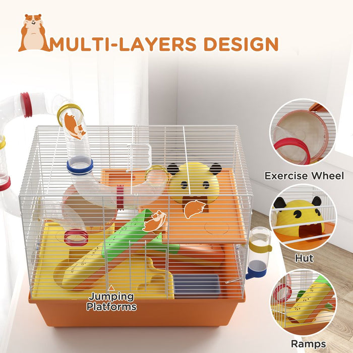 PawHut Hamster Cage: 3 Tiers, Gerbil Cage for Dwarf Hamsters, Tubes, Ladder