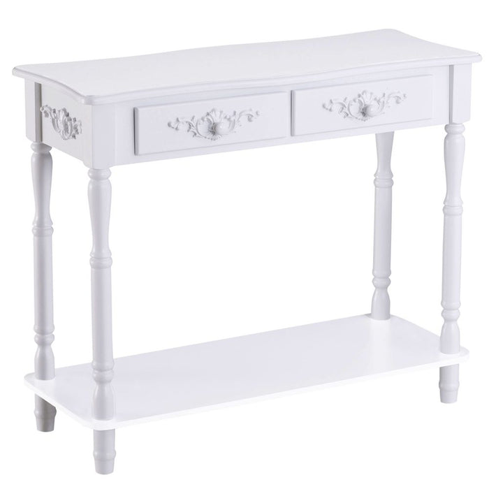 Wooden Console Table with Storage Shelf Two Drawers for Entryway White