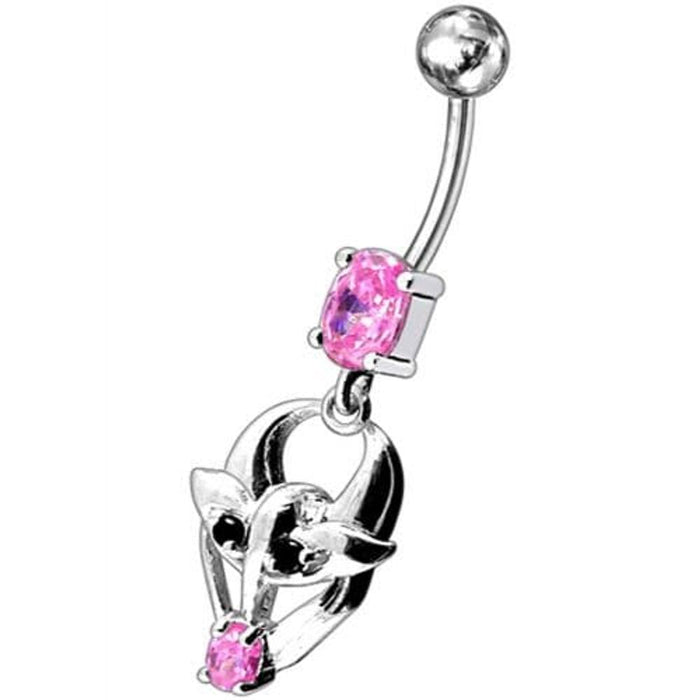 Fancy Jeweled Gothic Skull Silver Dangling With SS Bar Belly Ring