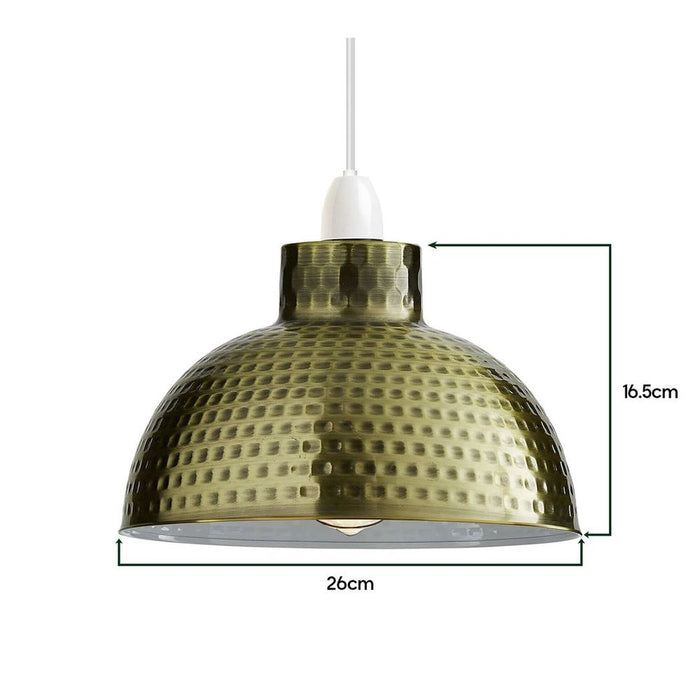 2 Pack Green Brass Retro Easy Fit Lamp Light Shade E27 Base Pendant Metal 26cm Dome Shape Large Lamp Shades