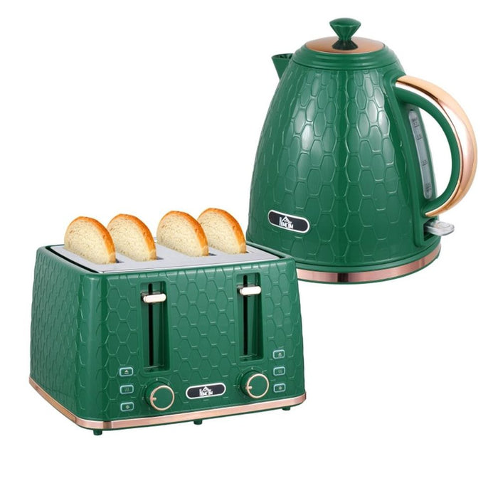 Kettle and Toaster Set in Stylish honeycomb design Green