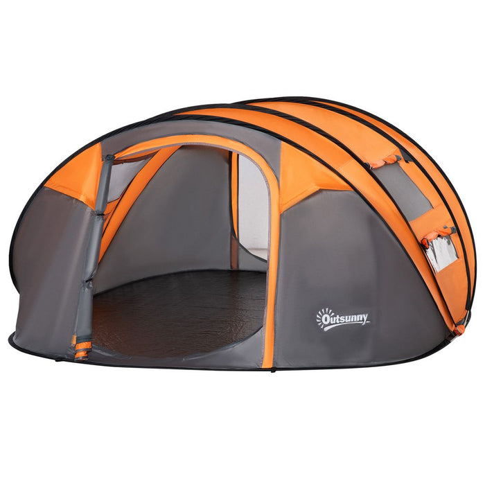 Premium Lightweight 4-5 Person Camping Tent | Pop-Up Dome with Windows | High-Quality Orange Outsunny