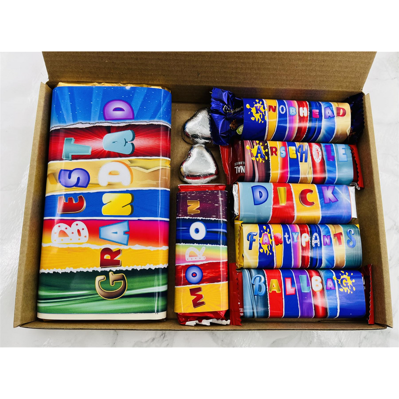 Premium Sweary Rude Gift Box - Best Grandad Design - 1 Big & 6 Small + 2 Foil Hearts
