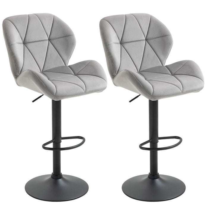 Bar Stool Set of 2 Fabric Adjustable Height Counter Chairs Light Grey