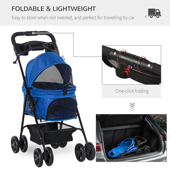 Pet Stroller  Foldable Travel Carriage with Brake Basket Adjustable Canopy