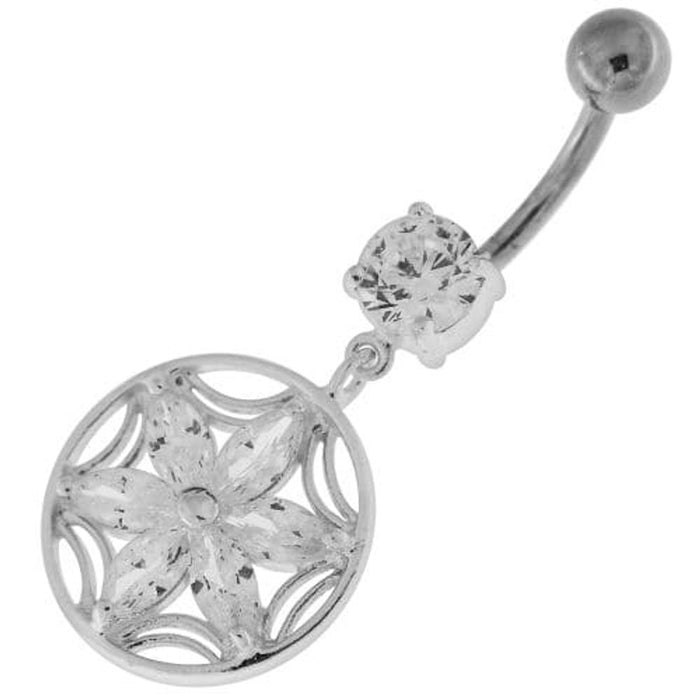 Sterling Silver Dazzling Flower Filigree Navel Bar