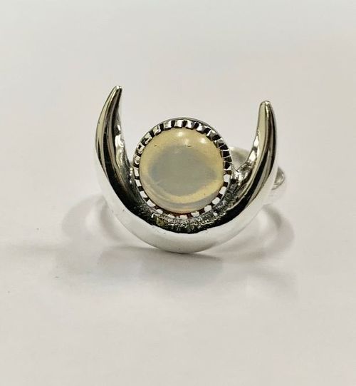 Halo Half Moon Ring, Opalite