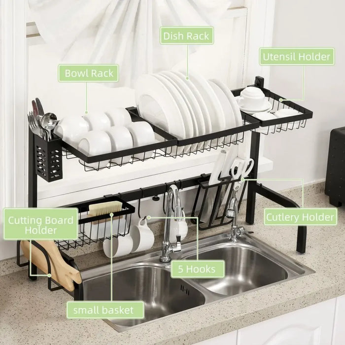 Space Saving Over The Sink Dish Drying Rack, 2 Tier Adjustable Dish Drainer