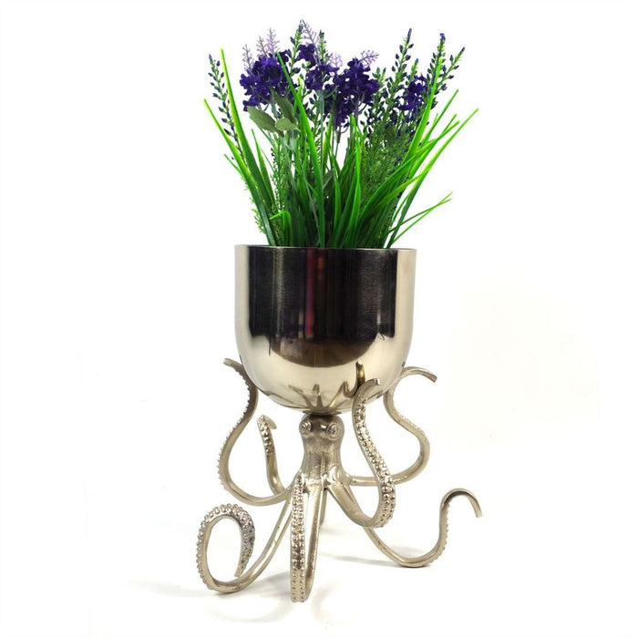 Exquisite 28cm Silver Octopus Bowl Planter - High Quality Metal, Handcrafted Luxury, Indoor Décor