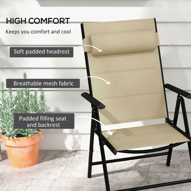 Outsunny Outdoor Folding Chairs - 2PCS, Padded, Lightweight, Khaki
