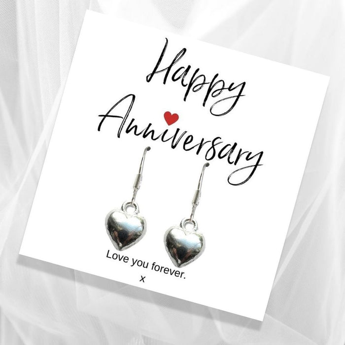 Silver Heart Earrings & Anniversary Card