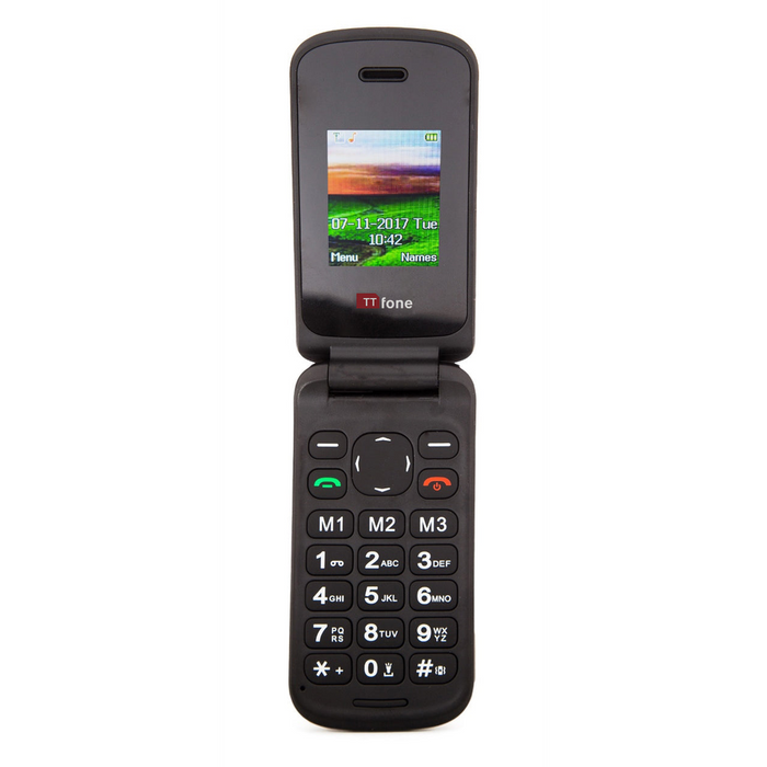 TTfone Black Flip Big Button GSM Mobile Phone - Cheap & Simple - Charger Included