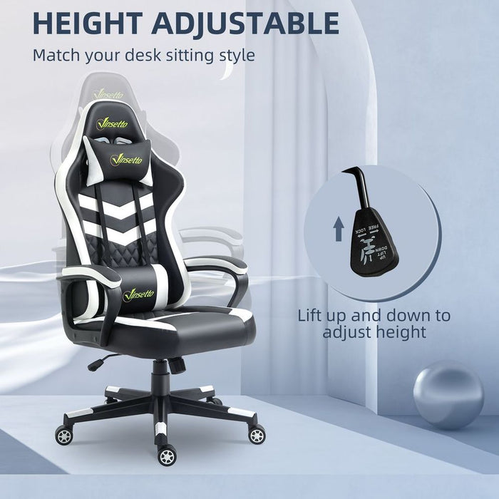 Racing Gaming Chair w/ Lumbar Support, Gamer Office Chair, Black White