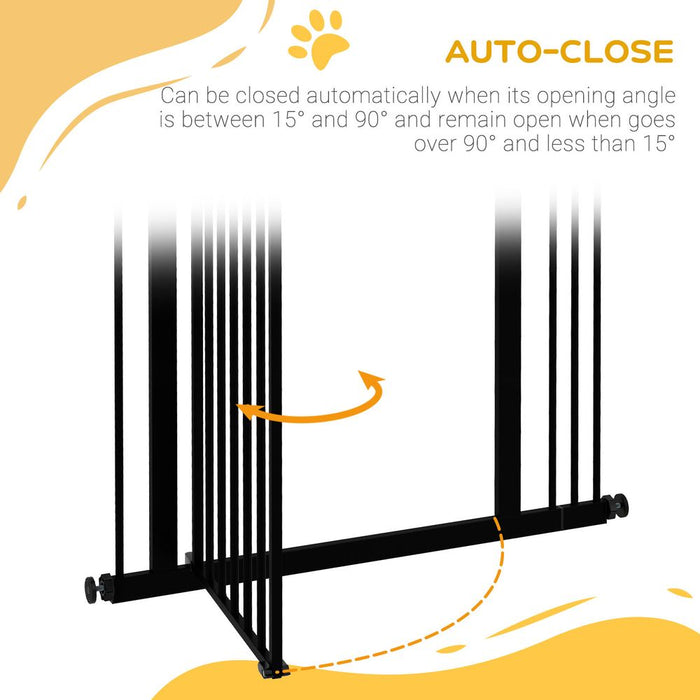 PawHut Adjustable Pet Gate | Safety Barrier w/ Auto-Close Door | Black Metal | 74-87cm Width