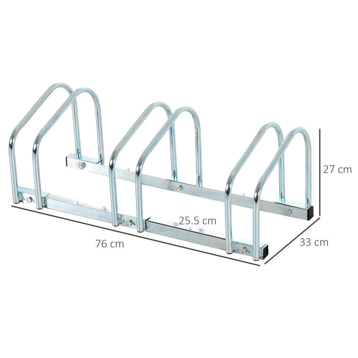 HOMCOM Bike Stand Parking Rack Floor or Wall Mount Bicycle Cycle Storage Locking Stand (3 Racks, Silver)