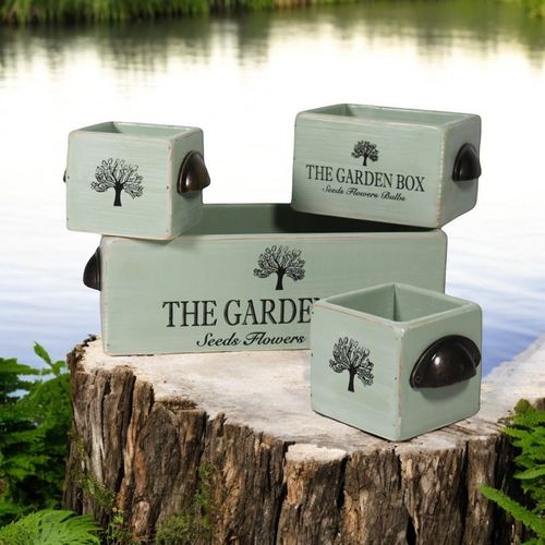 SET 4 RUSTIC GREEN WOODEN CRATE