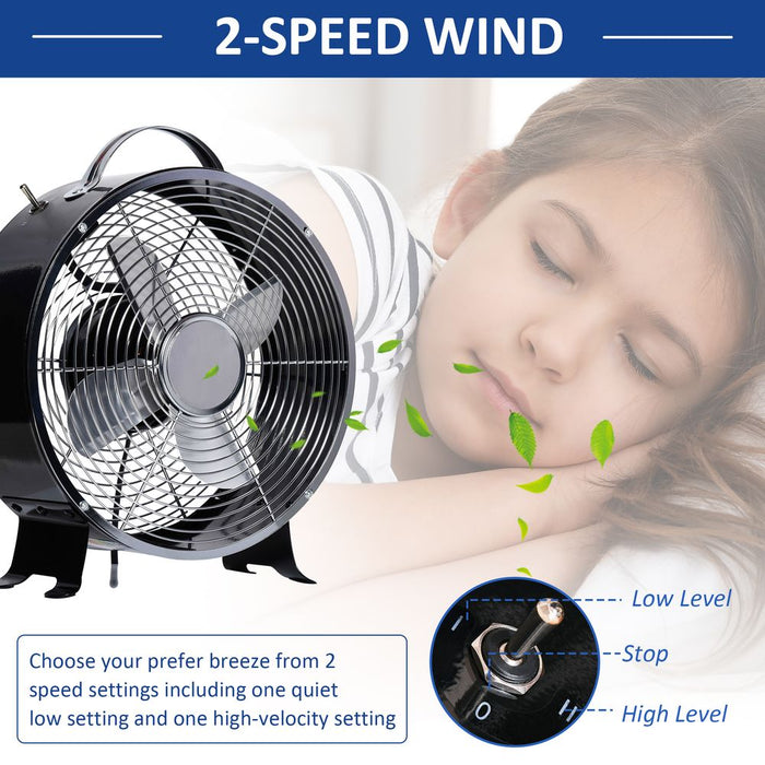 Powerful 26cm Electric Fan - 2-Speed, Anti-Slip Feet - Perfect for Home & Office - Black