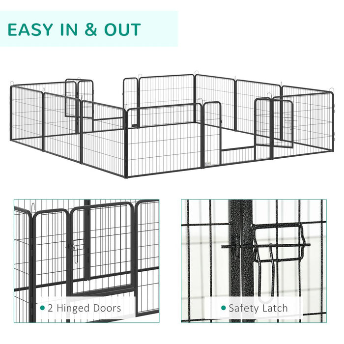 12 Panels Pet Playpen, Heavy-Duty Dog Fence DIY Design w/ Doors, 80 x 60 cm