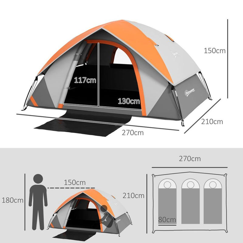 Outsunny Camping Tent, 2 Man Dome Tent, 3000mm Waterproof, with Sewn-in Groundsheet, Carry Bag and Top Hook, for Fishing Hiking Festival