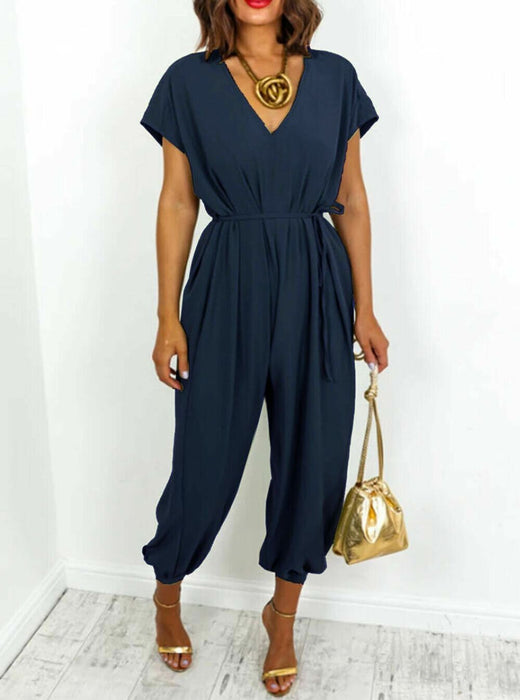 Ladies V Neck Tie Up Jumpsuit