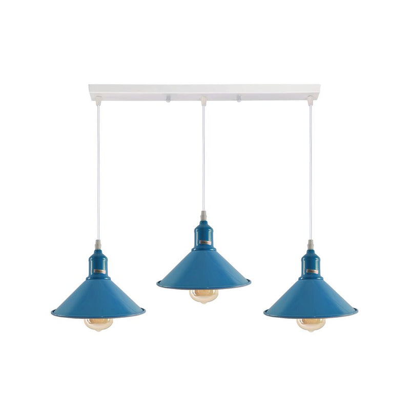Industrial Vintage Loft Kitchen Bar 3 Lights Fittings Ceiling Cone Metal E27