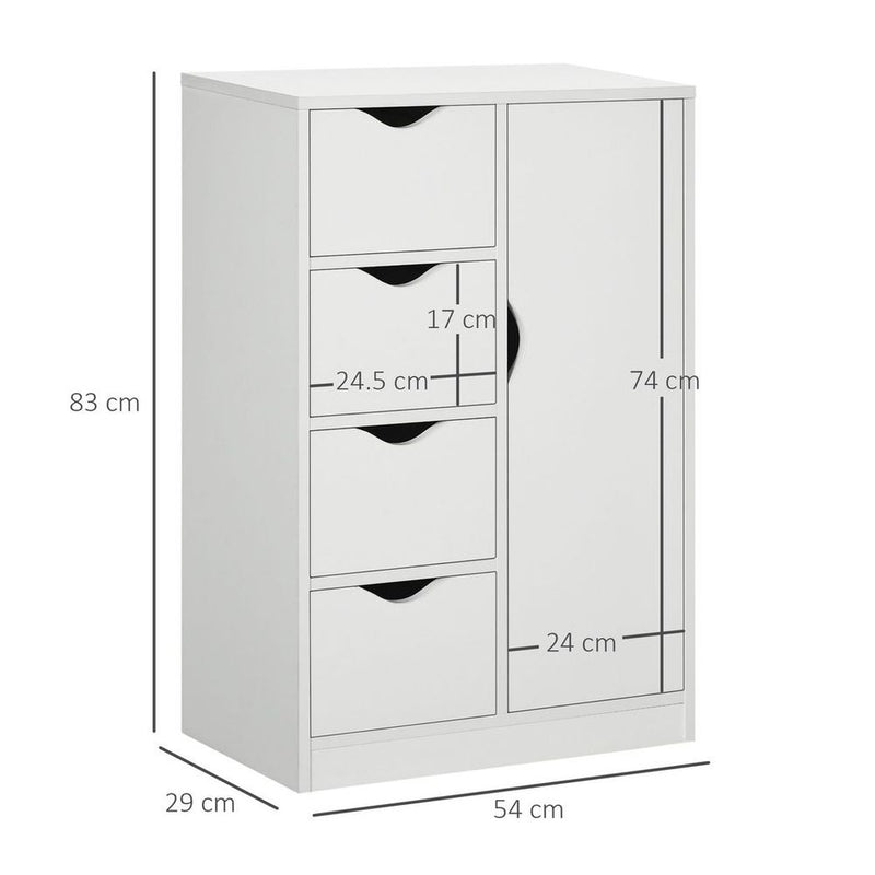 Modern Storage Cabinet Organizer with 4 Drawers and 1 Shelf, White