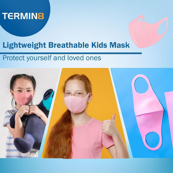 Nitrile Powder Free Small Gloves & Spandex Kids Face Mask - Pink [Age 6-14], High-Quality & Comfortable