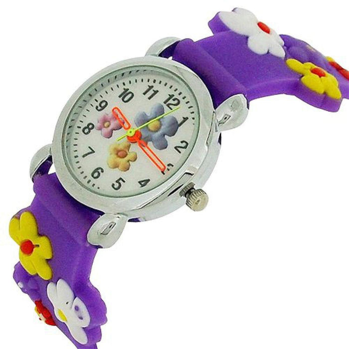 Relda Children's 3D Flower Purple Silicone Strap Girl's Watch