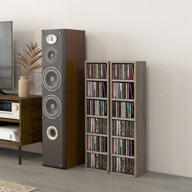 HOMCOM Set of 2 CD Media Display Shelf Unit Tower Rack Adjustable, Mocha Wood